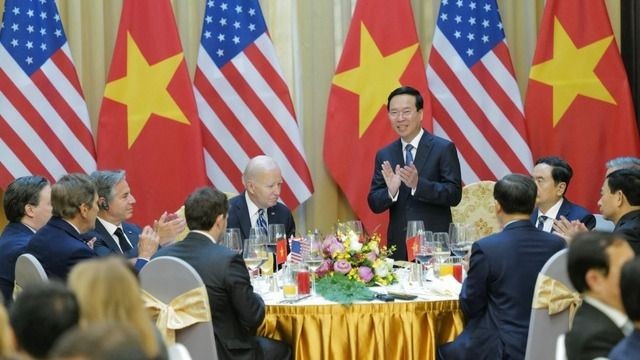 Chủ tịch nước Võ Văn Thưởng chủ trì chiêu đãi trọng thể Tổng thống Hoa Kỳ Joe Biden đang thăm cấp Nhà nước tới Việt Nam - Ảnh: VGP/Nhật Bắc