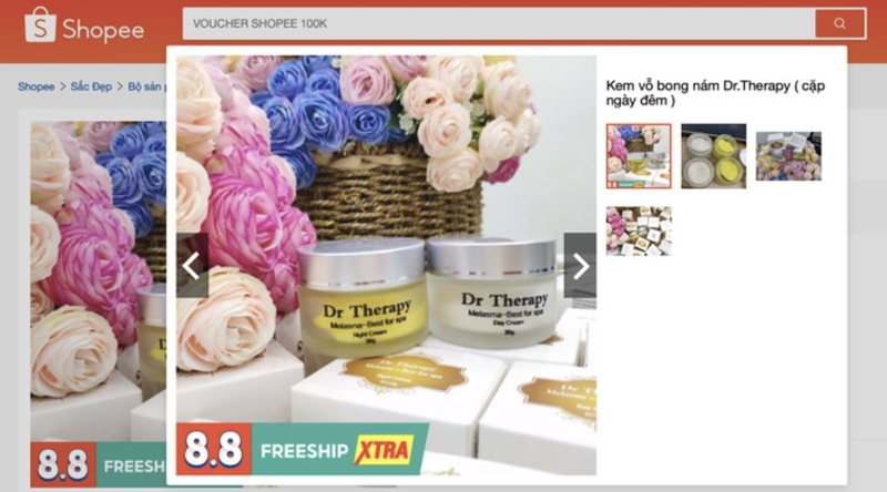 Hình ảnh sản phẩm mỹ phẩm kem Dr Therapy Melasma-Best for spa Night cream được bán trên sàn thương mại điện tử Shopee. (Ảnh chụp màn hình)
