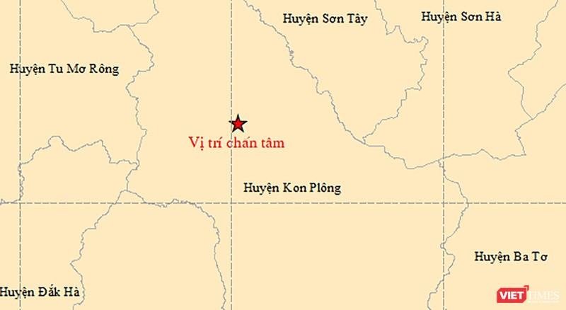 Vị trí tâm chấn của trận động đất xảy ra vào hồi14h33’50” (giờ Hà Nội) ngày 11/9 tại khu vực huyện Kon Plông, tỉnh Kon Tum (ảnh igp-vast.vn)