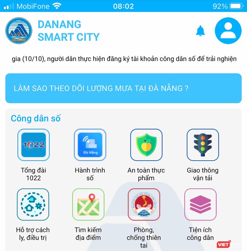 Ứng dụng Danang Smart City vừa được tích hợp tính năng “Theo dõi lượng mưa” bên trong ứng dụng "Phòng chống thiên tai"