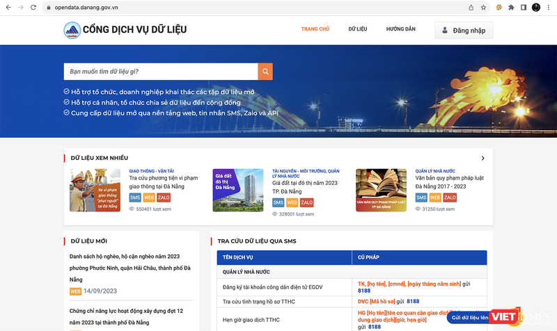 Cổng dữ liệu mở Đà Nẵng đã có hơn 4,68 triệu lượt truy cập, khai thác thông tin