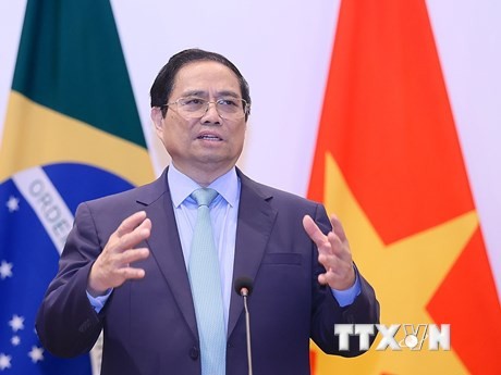 Thủ tướng Phạm Minh Chính phát biểu về chính sách của Việt Nam. (Ảnh: Dương Giang/TTXVN)
