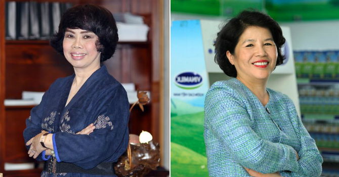Việt Nam có hai trong danh sách của Forbes là bà Thái Hương (trái) và bà Mai Kiều Liên (phải).