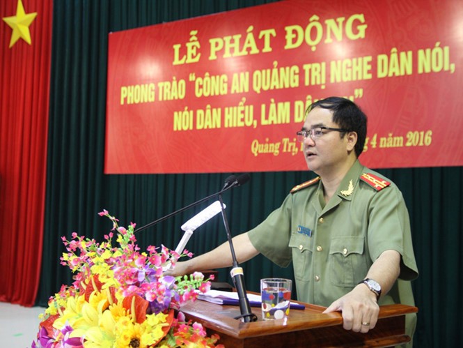 Đại tá Vũ Chiến Thắng phát biểu tại lễ phát động với những chia sẻ thẳng thắn - Ảnh: Nguyễn Phúc