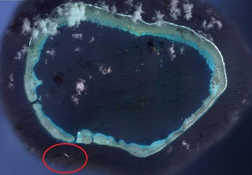 Ảnh vệ tinh Global Times đăng tải về tàu mang số hiệu hiệu 999 xuất hiện ở bãi đá Vành Khăn. Ảnh: Huanqiu