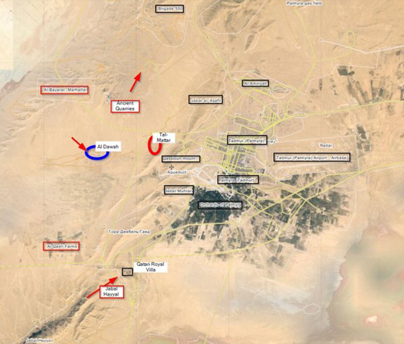 Bản đồ Palmyra trên sa mạc tỉnh Homs, quân đội Syria đánh chiếm  Al-Matar