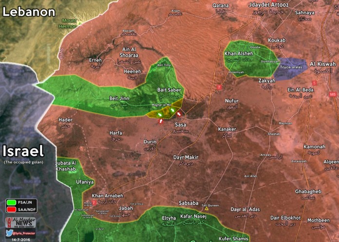 Bản đồ tình hình chiến sự phía nam tỉnh Quneitra 