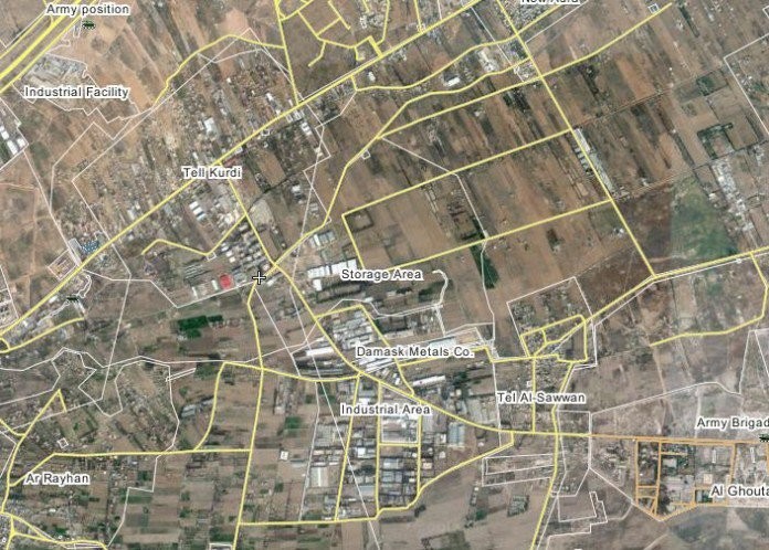 Bản đồ cao điểm Tal Sawwan và cao điểm Tal - Kurdi trên vùng Đông Ghouta, ngoại ô thành Damascus