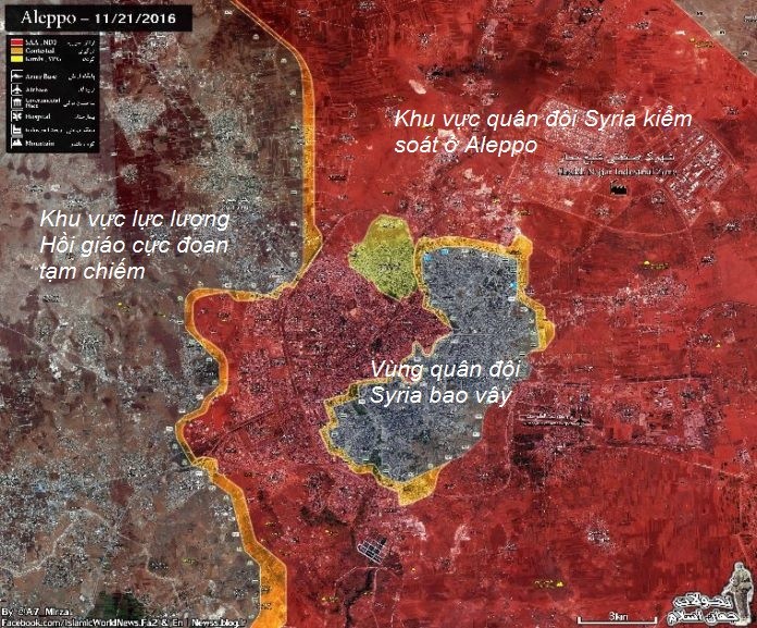 bản đồ chiến sự thành phố Aleppo tính đến ngày 21.11.2016