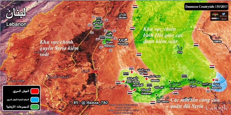 Tình hình chiến sự khu vực Wadi Barada ngoại ô Damascus