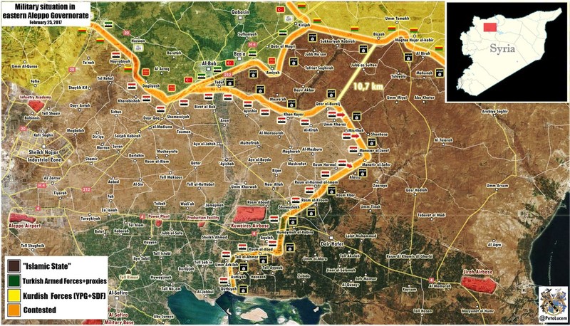 Bản đồ chiến sự phía đông Aleppo, chỉ còn hơn 10 km đến khu vực do người Kurd kiểm soát, thế trận đã hình thành