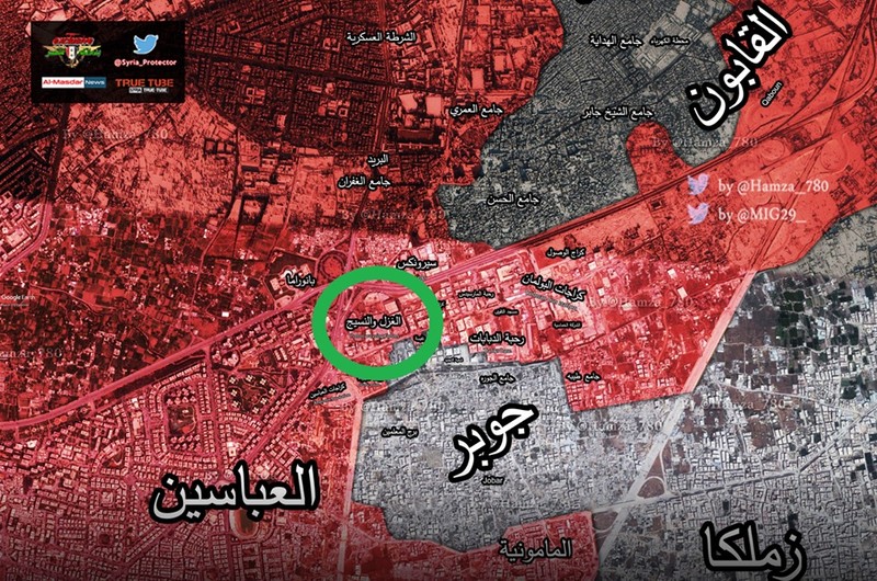 Bản đồ vùng chiến khu vực quận Jobar, ngoại ô Damascus