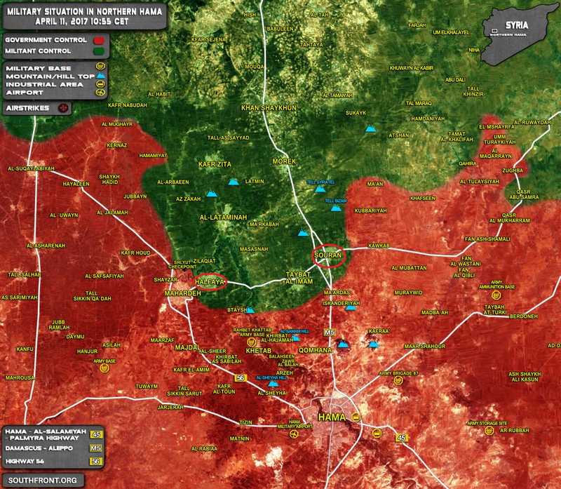 Bản đồ chiến sự khu vực chiến trường miền bắc tỉnh Hama, Syria