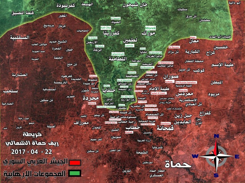 Chiến trường vùng nông thôn miền bắc Hama tính đến ngày 22,04.2017