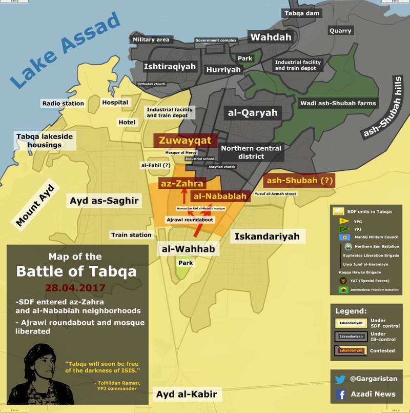Bàn đồ chiến sự thành phố Tabqa thuộc tỉnh Raqqa
