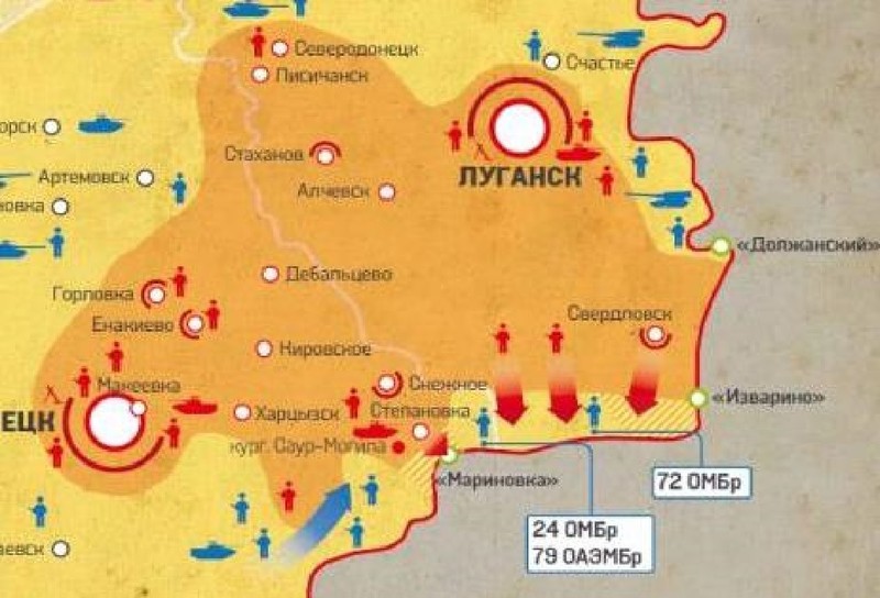 Bản đồ trận chiến "chảo lửa Izvarino " vùng Donbass