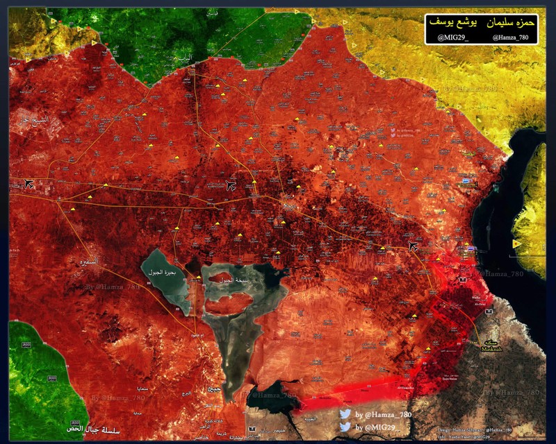 Bản đồ chiến sự khu vực phía đông Aleppo, các đơn vị Tiger cách thị trấn Maskanah khoảng 1,5 km