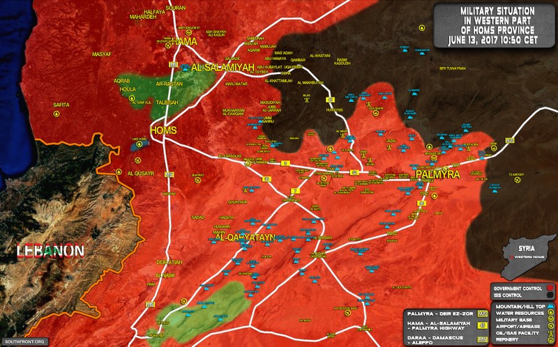 Bản đồ chiến sự vùng sa mạc phía đông tỉnh Homs