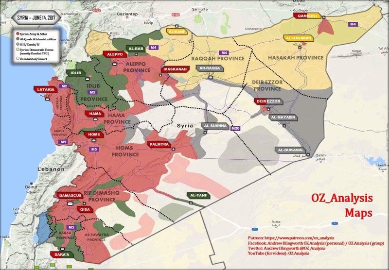 Bản đồ chiến sự Syria tính đến ngày 14.06.2017 theo Al-Masdar News