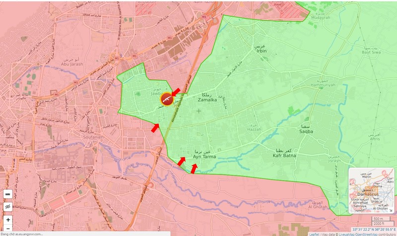 Các mũi tiến công của quân đội Syria vào vùng Đông Ghouta và Jobar