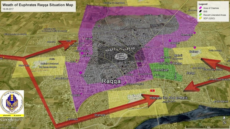 Các mũi tiến công then chốt của Lực lượng Dân chủ Syria trên chiến trường Raqqa - bản đồ tổ chức "đối lập" Syria thuộc SDF