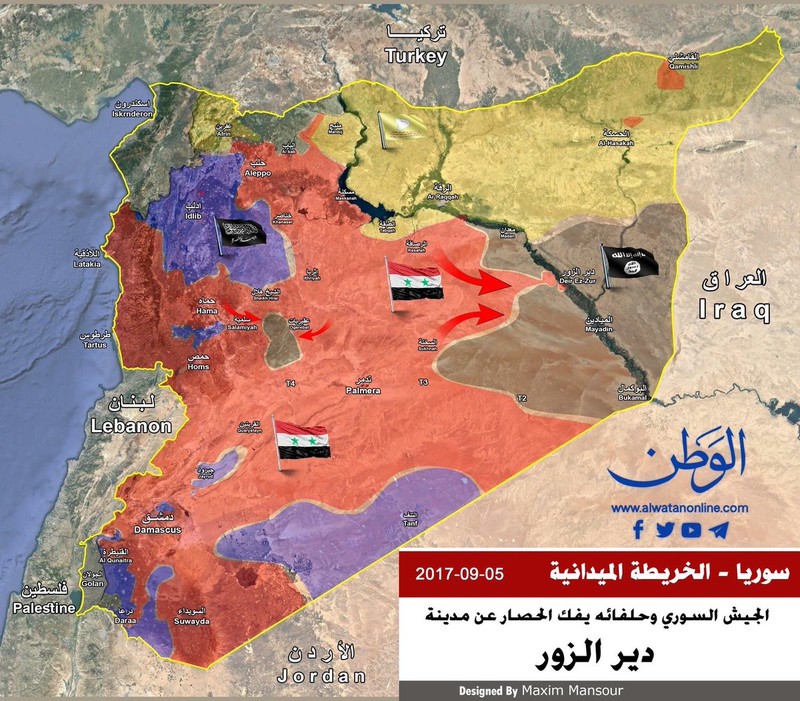 Các mũi tiến công của quân đội Syria vào khu vực thành phố Deir Ezzor - ảnh Masdar News