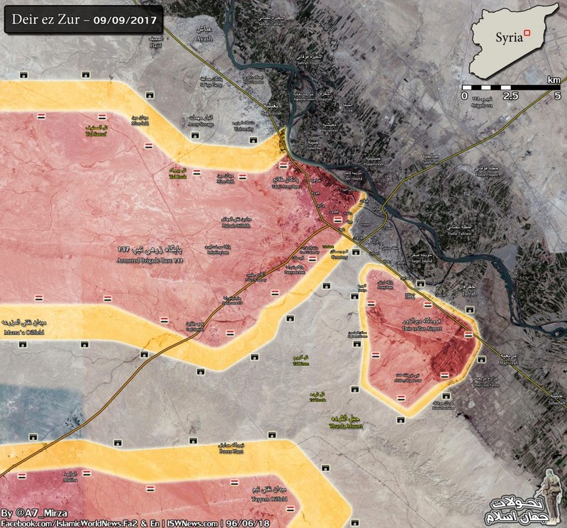 Chiến tuyến Deir Ezzor tính đến cuối ngày 08.09.2017, quân đội Syria tiến sát đến khu vực sân bay quân sự - ảnh South Front