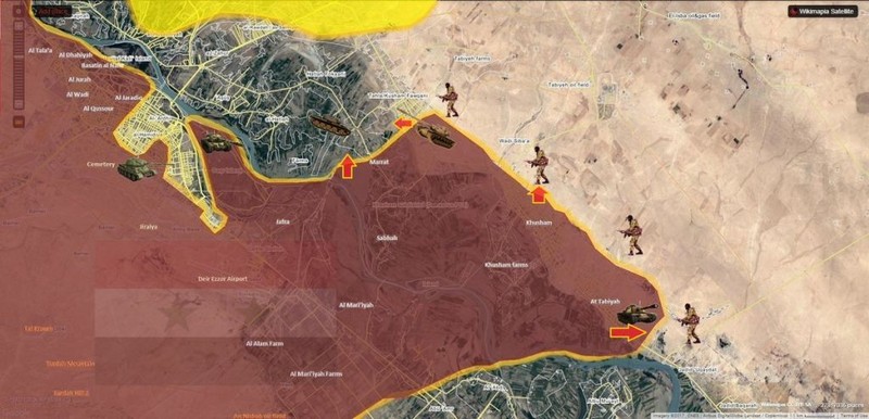 Bản đồ chiến trường khu vực phía đông sông Euphrates quân đội Syria vượt sông tấn công - ảnh South Front