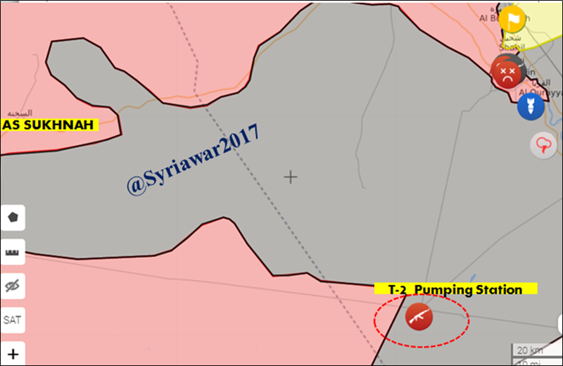 Chiến tuyến khu vực trạm bơm nước T-2 - ảnh syria.liveuamap.com