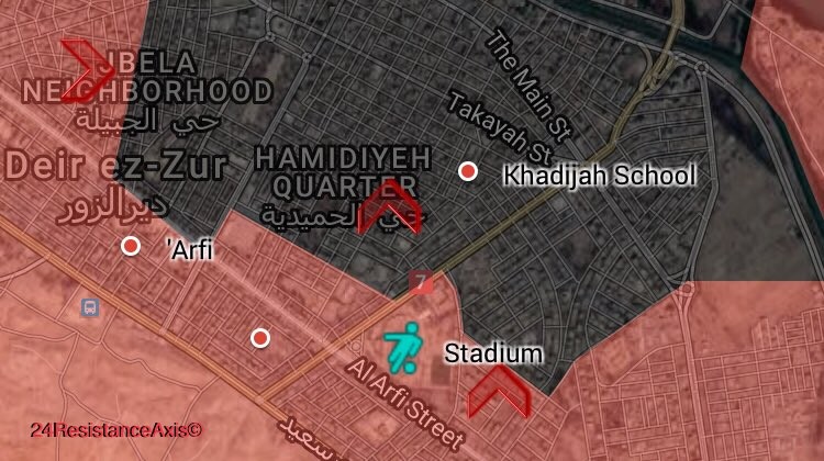 Bản đồ tình hình chiến sự Deir Ezzor, quân đội Syria tấn công vào Trường Khadijah thuộc quận Al-Hamidiyah - ảnh South Front