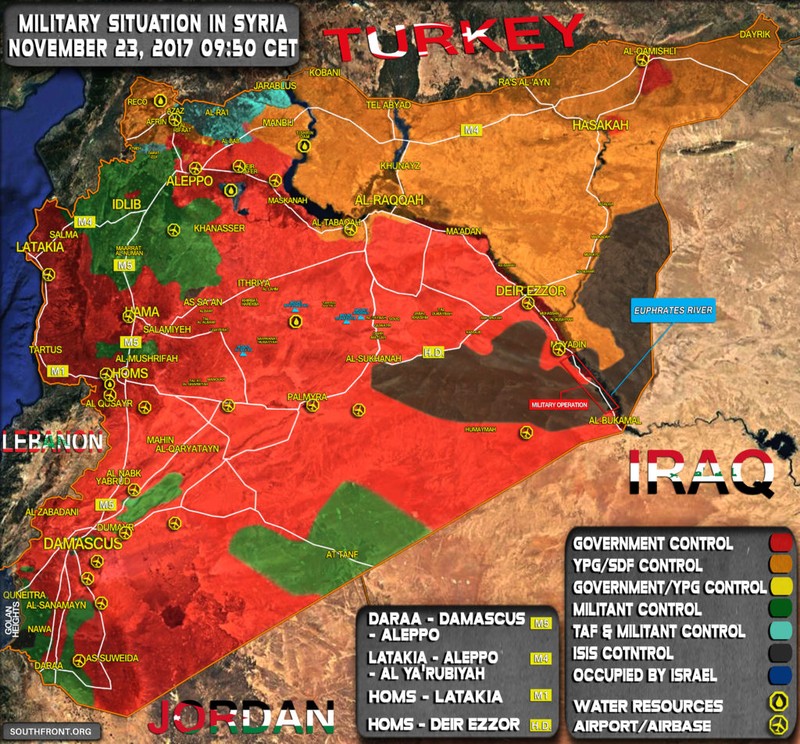 Bản đồ tình hình chiến sự Syria tính đến ngày 23.11.2017 theo South Front