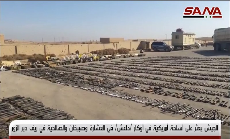 Kho vũ khí mà lực lượng Tiger thu giữ được trên chiến trường Deir Ezzor - ảnh minh họa video SANA