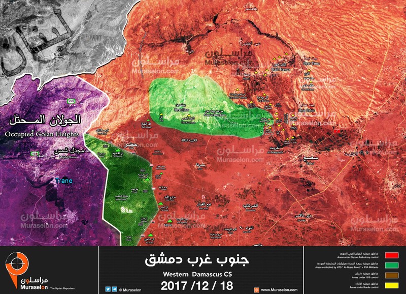 Bản đồ tình hình chiến sự Beit Jinn, quân đội Syria đang tấn công cao điểm Tal Marwan - ảnh Muraselon