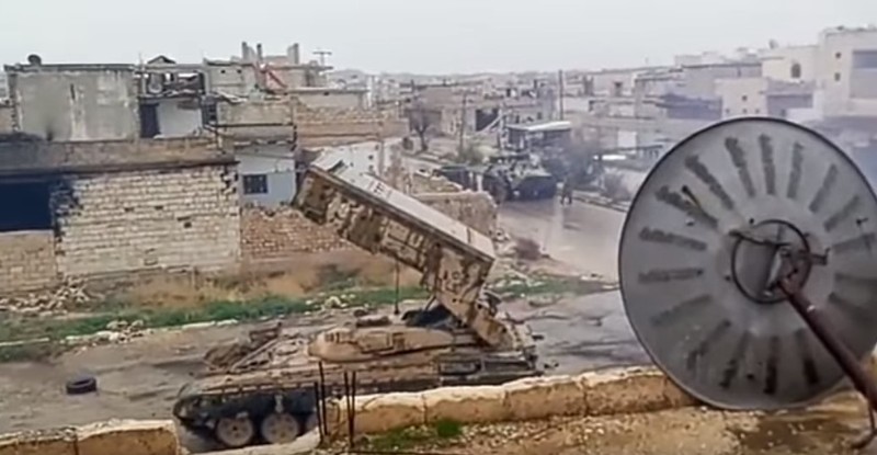 Tổ hợp pháo phản lực nhiệt áp TOS-1, ảnh minh họa video truyền thông quân đội Syria