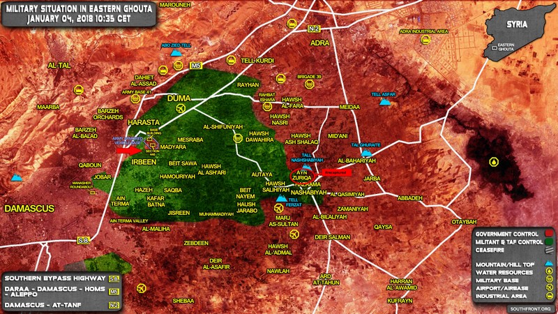 Các mũi tiến công của quân đội Syria ngày 04.01.2018 - ảnh South Front