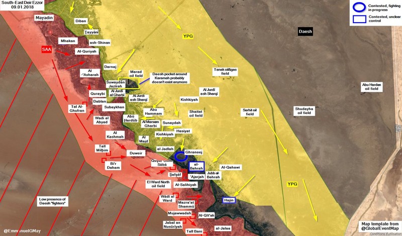 Lực lượng SDF tiến công vào thị trấn Gharanij trên vùng nông thôn Deir Ezzor - bản đồ South Front