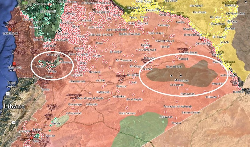 Hai khu vực chiến trường trọng yếu mà quân đội Syria phải giải quyết trong giai đoạn tiếp theo của cuộc chiến tranh. Bản đồ Muraselon