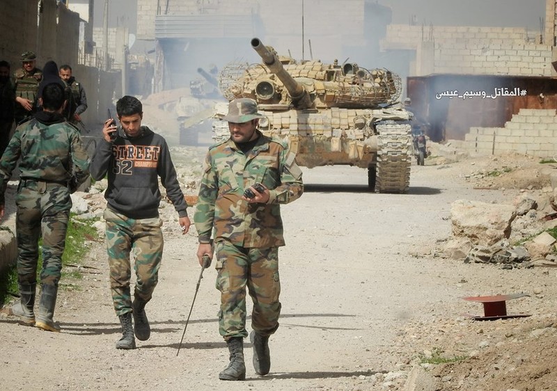Các đơn vị quân đội Syria trong làng Al-Muhammadiyah, ảnh minh họa truyền thông Syrian Reporters