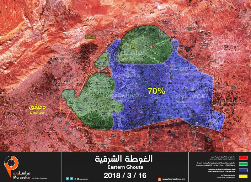 Quân đội Syria giải phóng hơn 70% diện tích khu vực Đông Ghouta - ảnh Muraselon