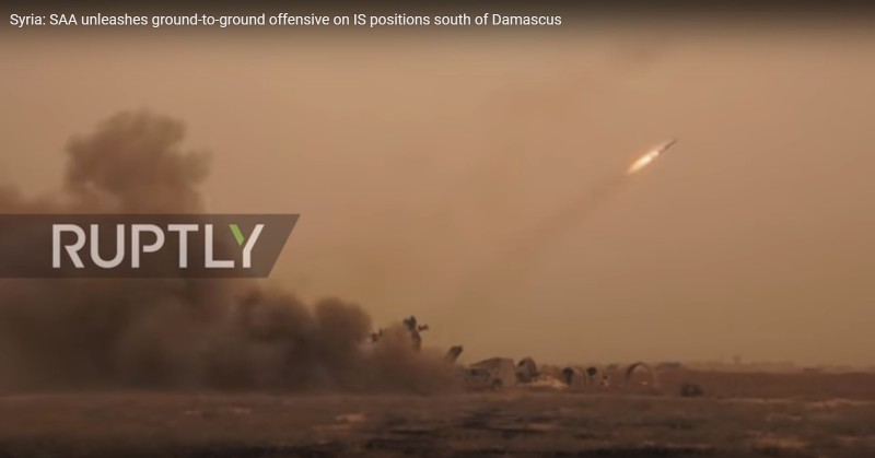 quân đội Syria phóng tên lửa Golan 100 vào các quận phía năm Yarmouk - anh mnh họa Ruptly