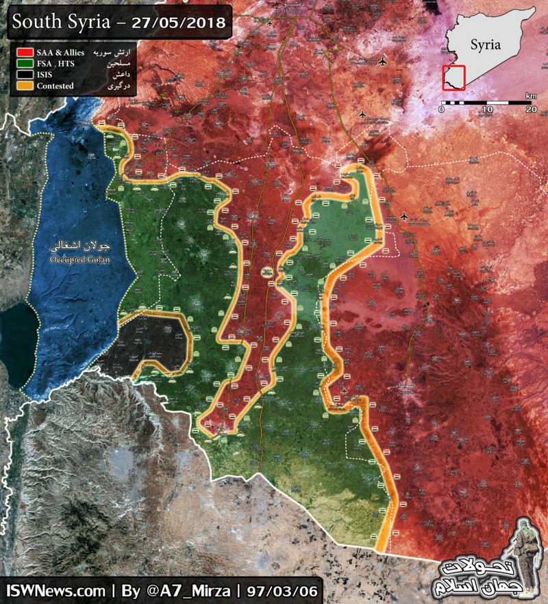Tình hinh phân bổ lực lượng trong khu vực tỉnh Daraa và Al-Quneitra. Bản đồ South Front