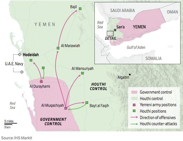 Bản đồ chiến dịch tấn công của liên minh quân sự do Ả rập Xê út dẫn đầu. Ảnh South Front