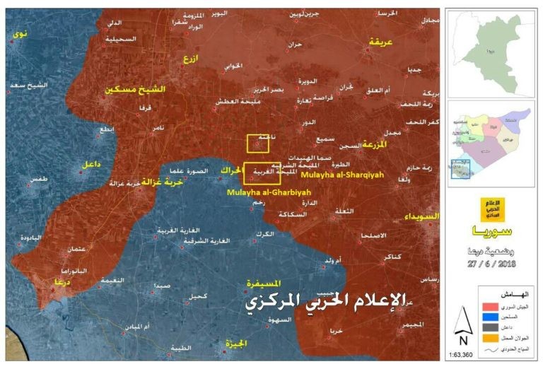 Toàn cảnh chiến trường Daraa, tính đến ngày 27.06.2018 theo South Front