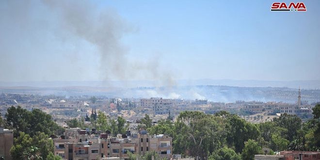 Lực lượng pháo binh tên lửa Syria tấn công HTS ở Daraa. Ảnh minh họa SANA