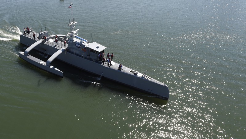 Xuồng săn ngầm không người lái (ASW) Sea Hunter thử nghiệm trên biển. Ảnh minh họa: DARPA.