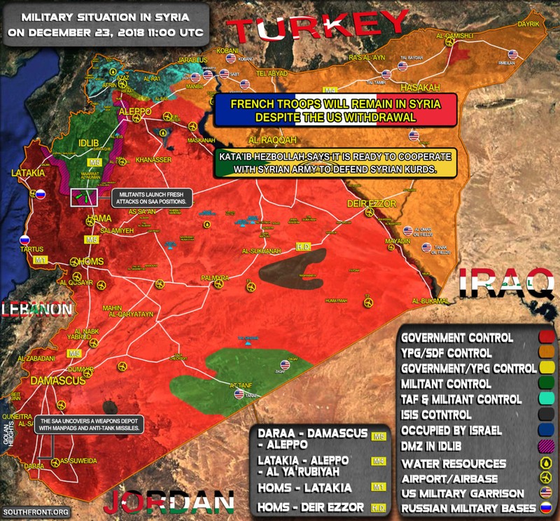 Tình hình chiến sự Syria tính đến ngày 23.12.2018. Ảnh South Front
