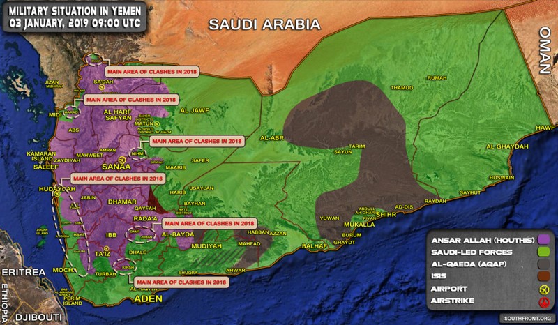 Tổng quan tình hình chiến sự Yemen, những cuộc tấn công vào vùng do Houthi kiểm soát. Ảnh: South Front.