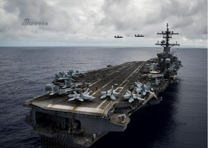 Tàu sân bay động cơ hạt nhân Carl Vinson, Hạm đội 3, Hải quân Mỹ rời Guam, đến Biển Đông. Ảnh: Sina