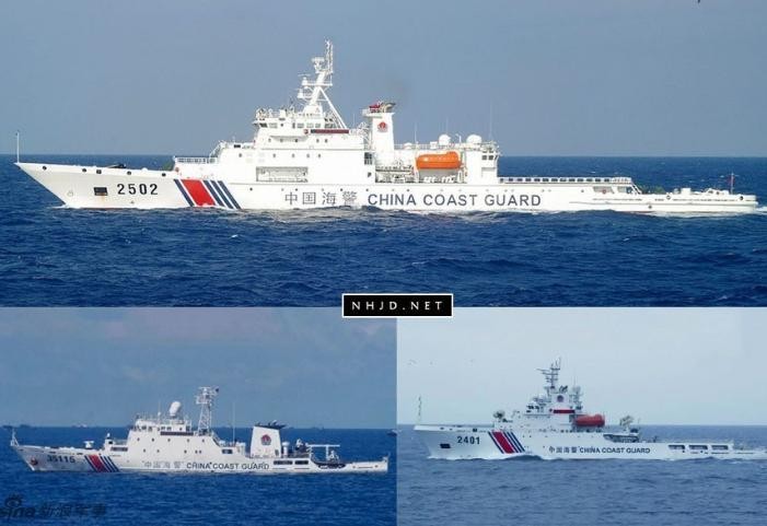 Ngày 26/12/2016, ba tàu cảnh sát biển mang số hiệu 2401, 2502 và 35115 Trung Quốc tiến hành xâm nhập lãnh hải đảo Senkaku. Ảnh: Sina