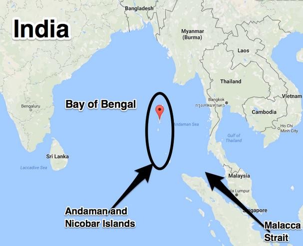 Quần đảo Andaman & Nicobar án ngữ eo biển Malacca. Ảnh: The Hour.